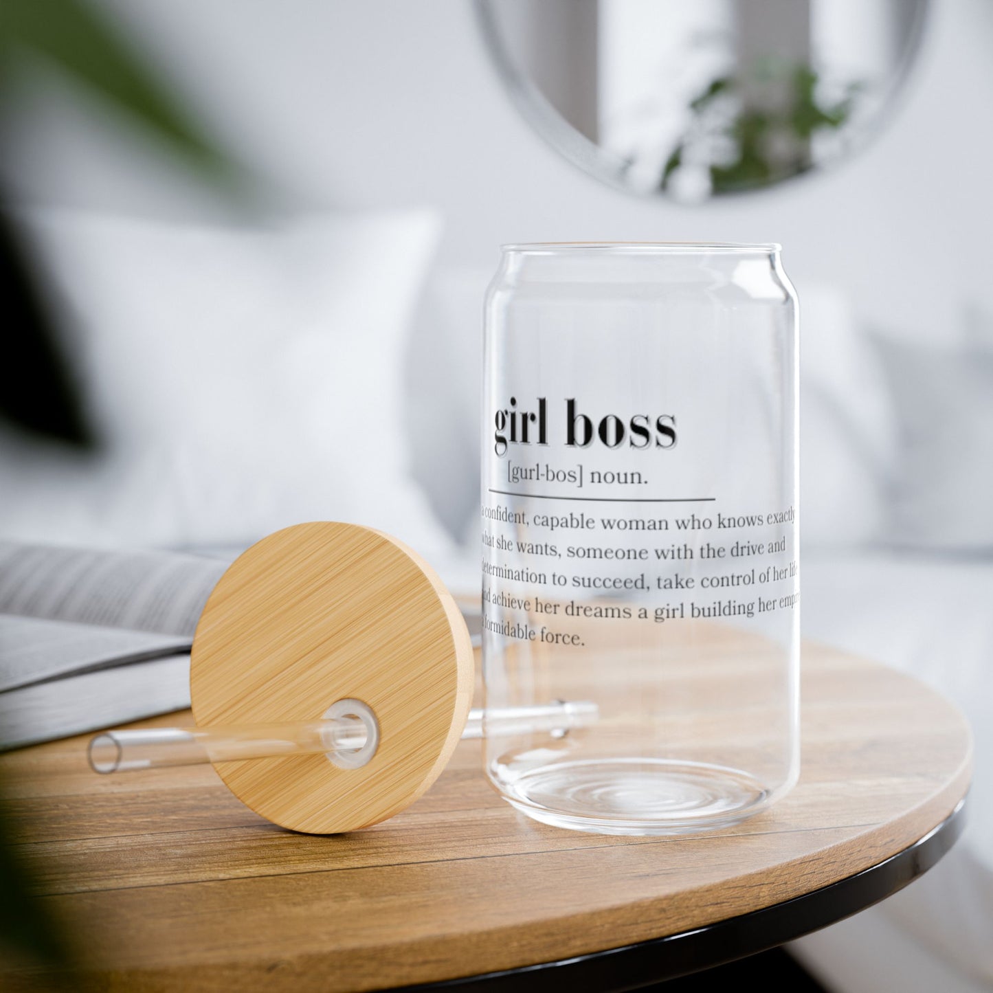 Girl Boss Glass Tumbler with Bamboo Lid