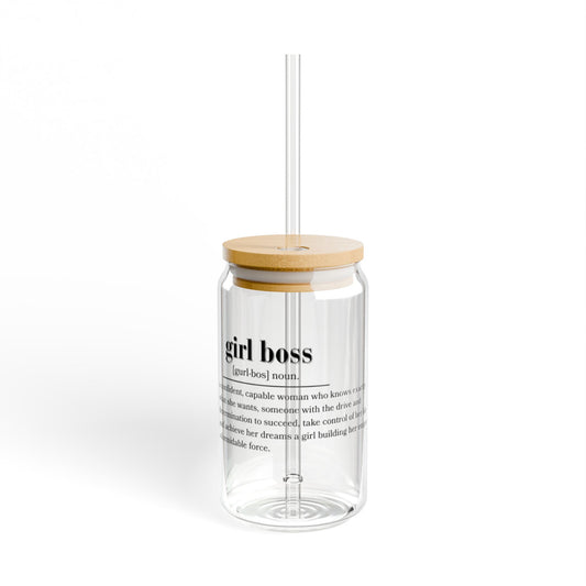 Girl Boss Glass Tumbler with Bamboo Lid