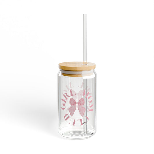 Girl Mom Club Glass and Bamboo Tumbler with Straw