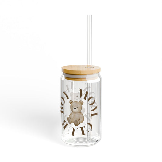 Boy Mom Club Glass and Bamboo Tumbler with Straw